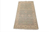 LoomBloom 3'x5' Hand Knotted Mint Wool Afghan Oushak Transitional Pattern Oriental Area Rug